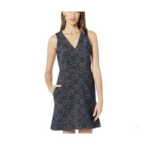 Michael Kors Jacquard Dress Women's Small Blue Gold Sleeveles Pockets V Neck